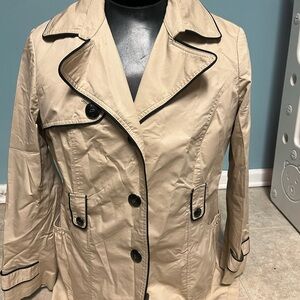 Casual Dalia Collection Beige Trench Coat with Black Accents